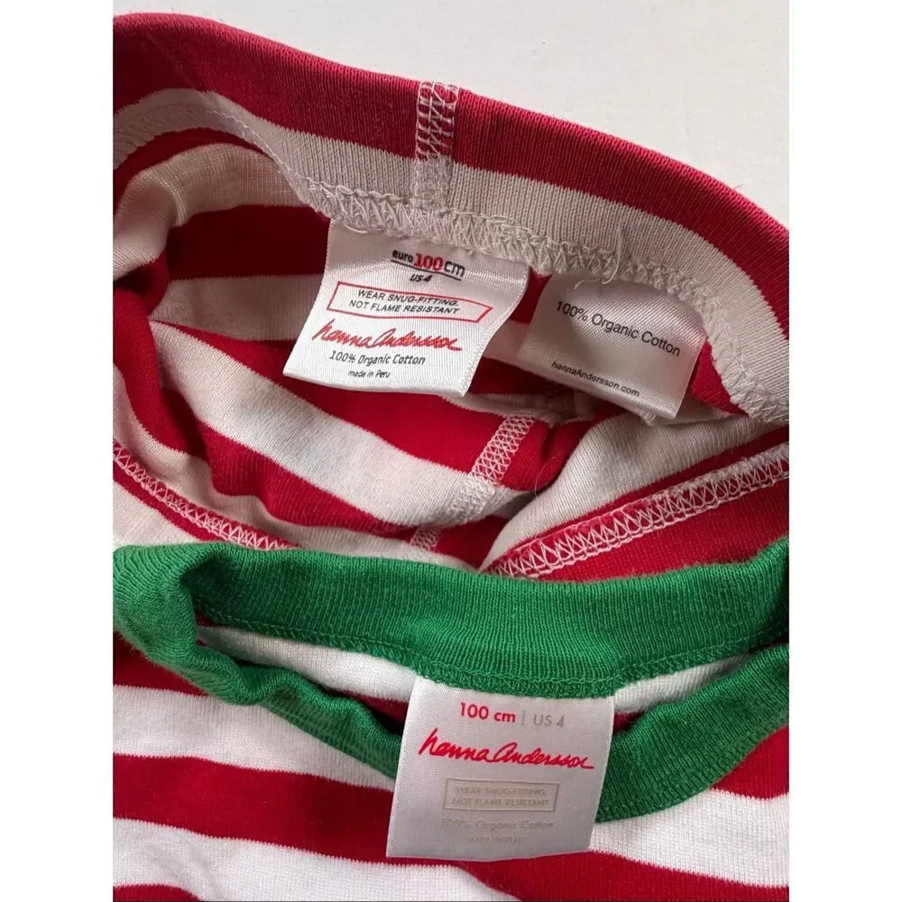Hanna Andersson Organic Cotton Christmas Pajama Set Red Stripe Size 4 Unisex EUC